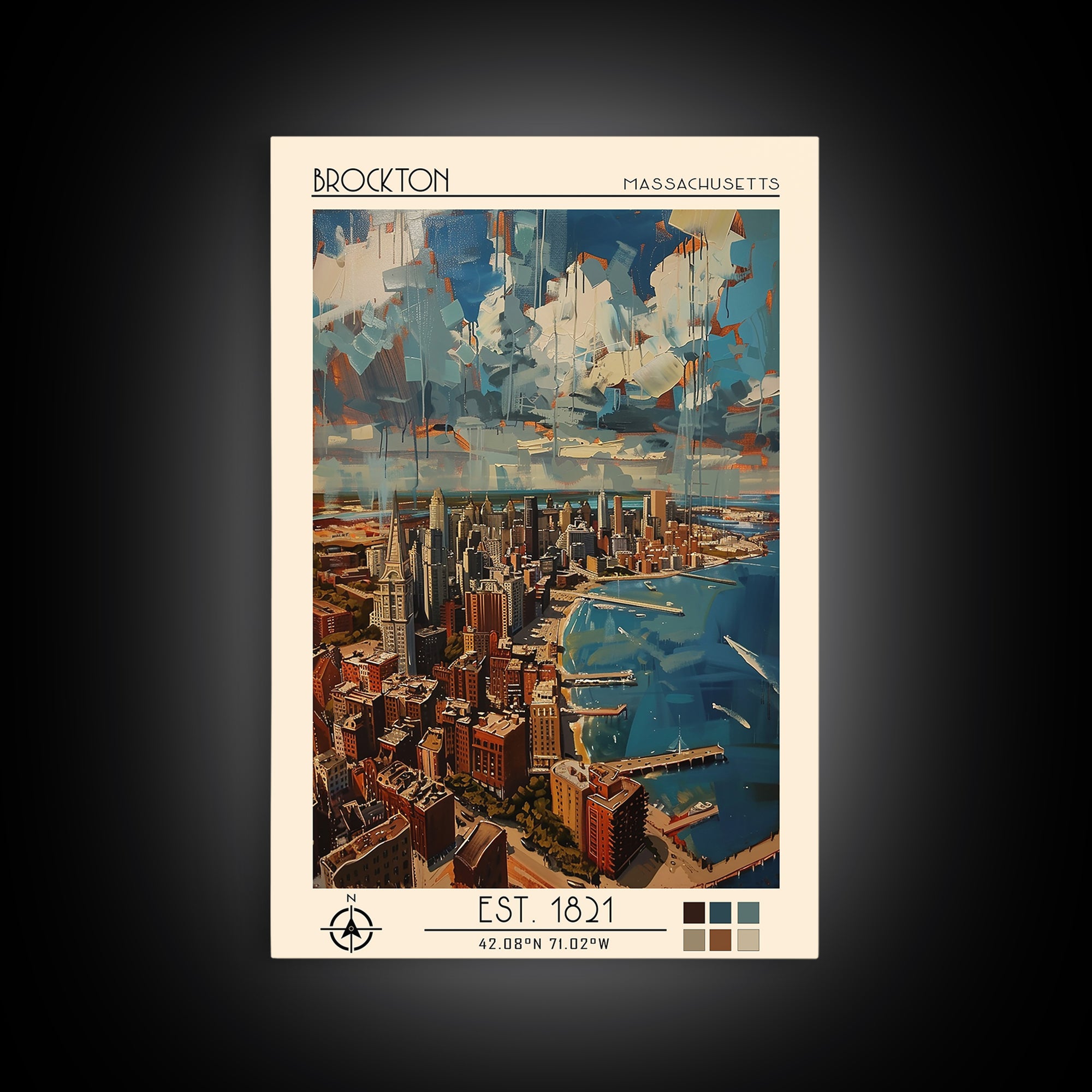 Brockton Travel Poster, Canvas Print, Travel Wall Art, City Wall Art, Wanderlust Gift, Fine Art Print, Wall Art, Vintage City Poster