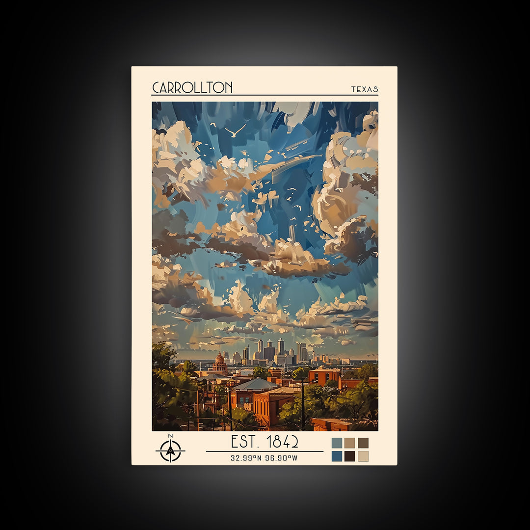 Carrollton Travel Poster, Framed Canvas Print, Travel Prints, Landscape Art, Vintage City Poster, Vintage Travel Print, Poster Print