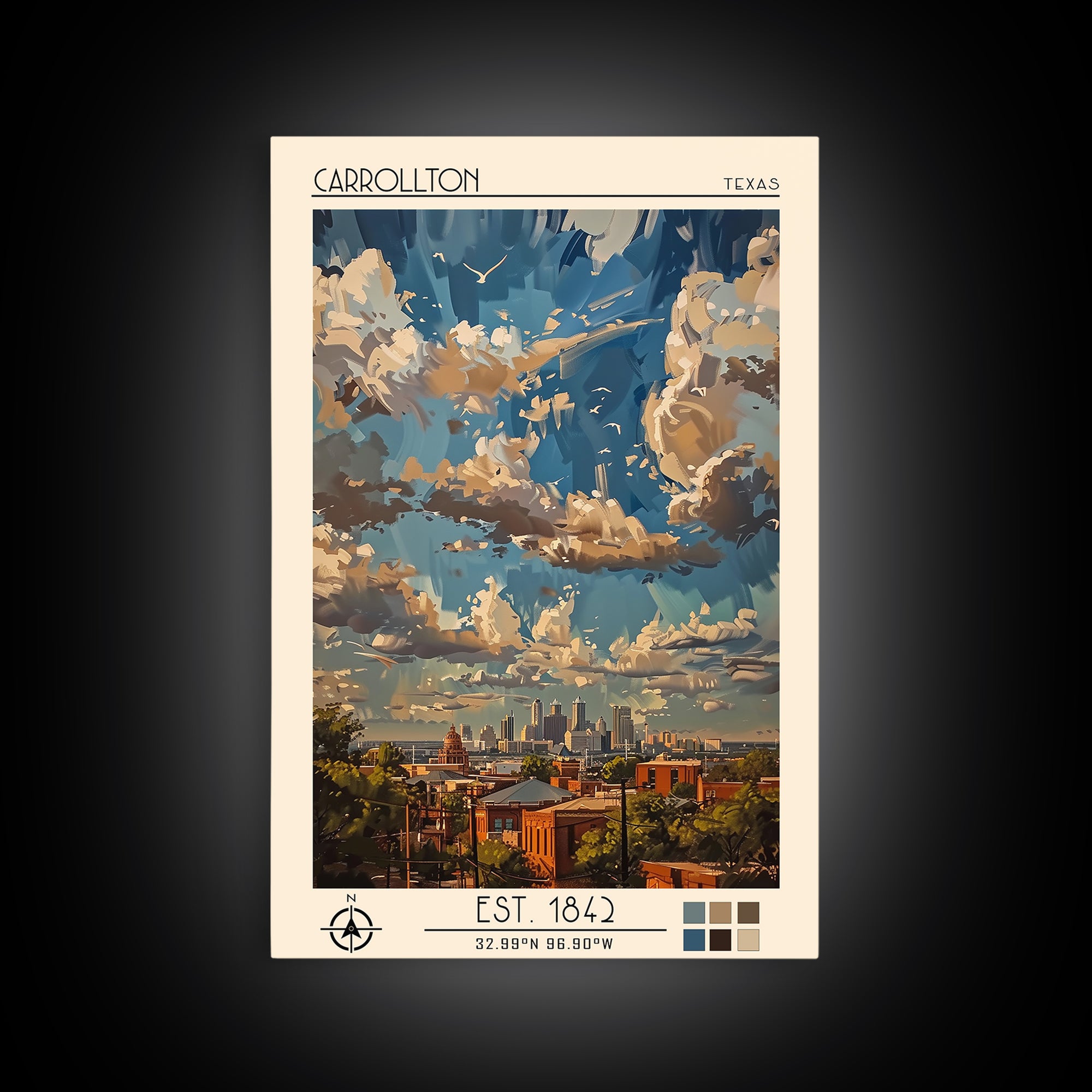 Carrollton Travel Poster, Framed Canvas Print, Travel Prints, Landscape Art, Vintage City Poster, Vintage Travel Print, Poster Print