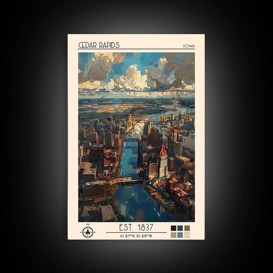 Cedar Rapids Travel Poster, Canvas Print, Travel Prints, Landscape Art, Travel Wall Decor, Living Room Wall Art, Retro Travel Poster