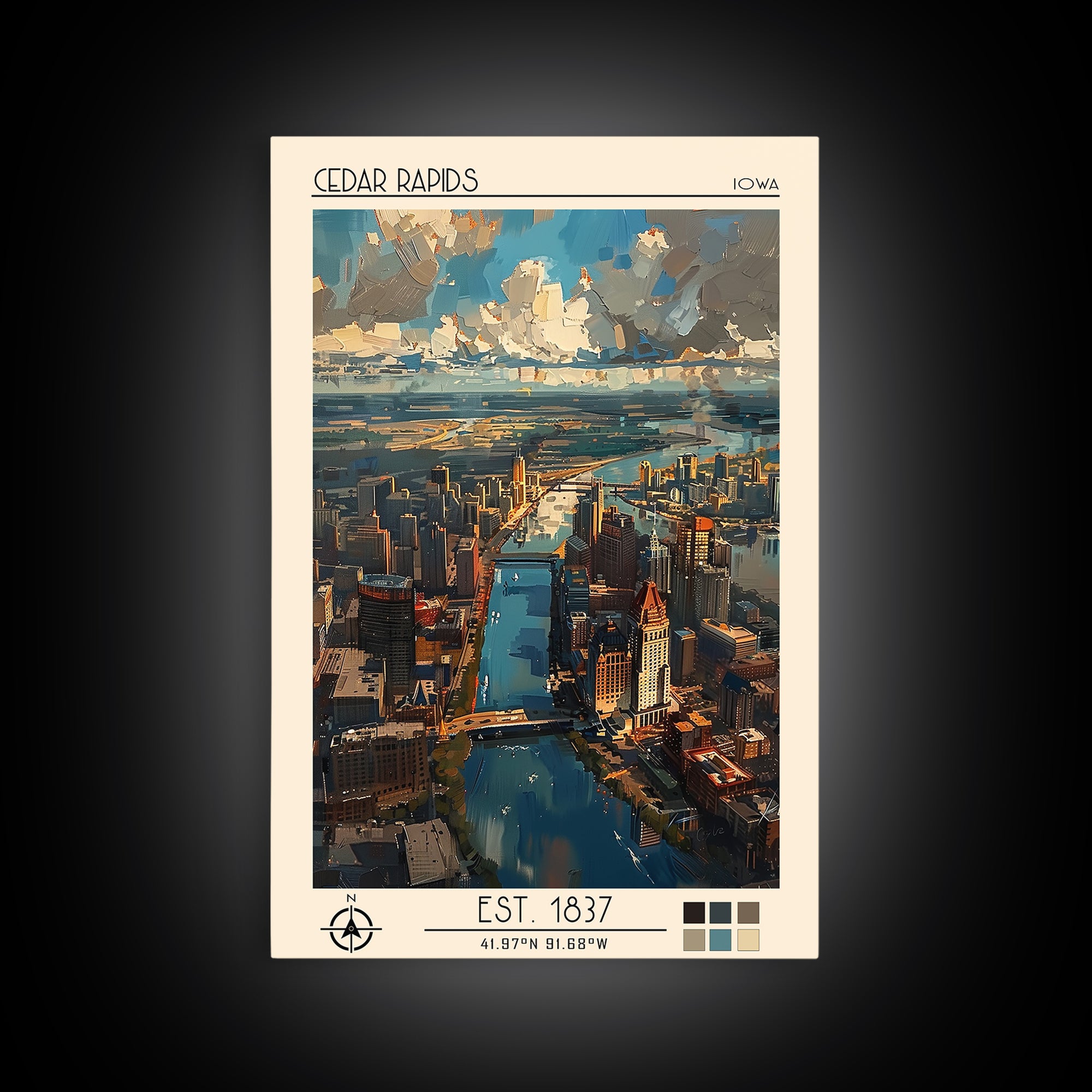 Cedar Rapids Travel Poster, Canvas Print, Travel Prints, Landscape Art, Travel Wall Decor, Living Room Wall Art, Retro Travel Poster