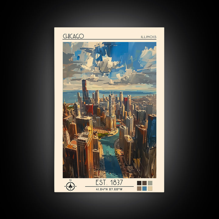Chicago Travel Poster, Framed Canvas Print, City Art Print, Travel Wall Art, Poster Art, Travel Print, Travel Decor, Wanderlust Gift