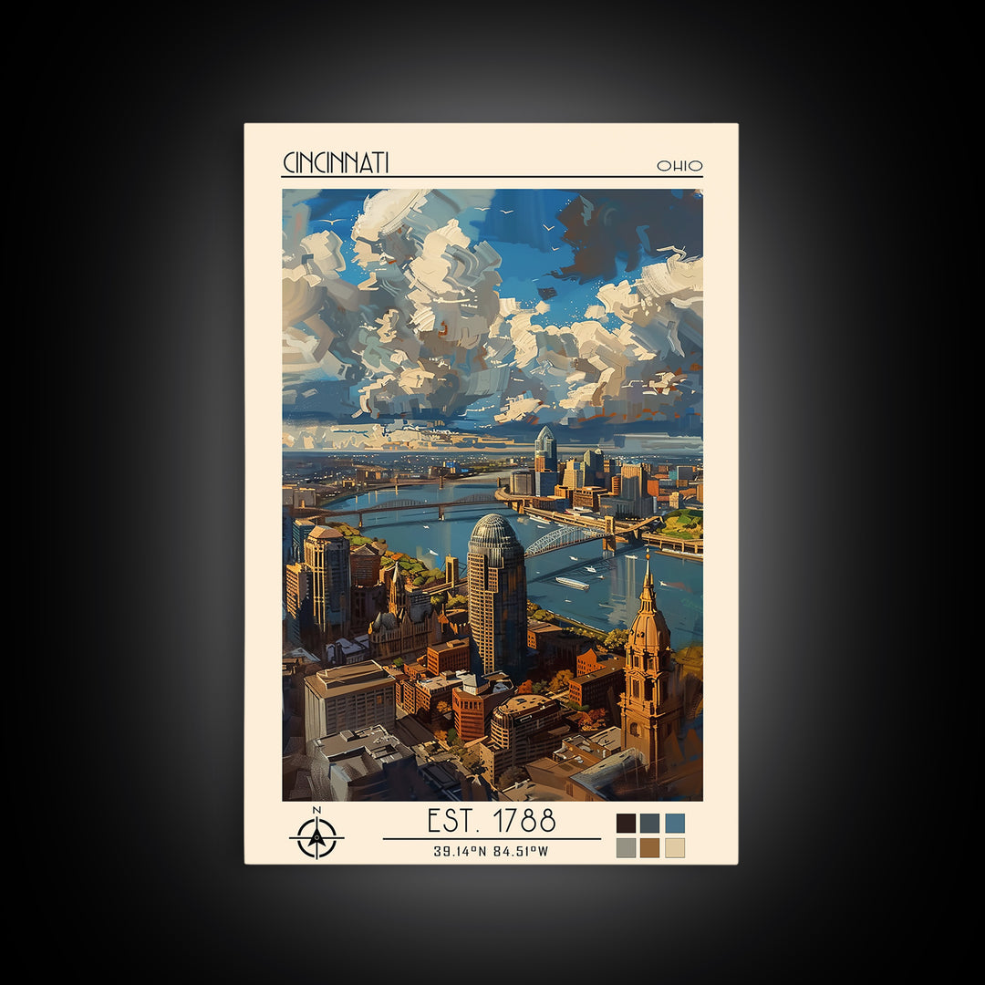 Cincinnati Travel Poster, Canvas Print, City Travel Poster, Travel Wall Decor, Living Room Wall Art, Modern Wall Decor, Travel Print