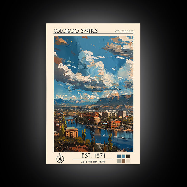 Colorado Springs Travel Poster, Canvas Print, City Art Print, Travel Wall Art, Colorful Wall Art, City Travel Poster, Retro Wall Art