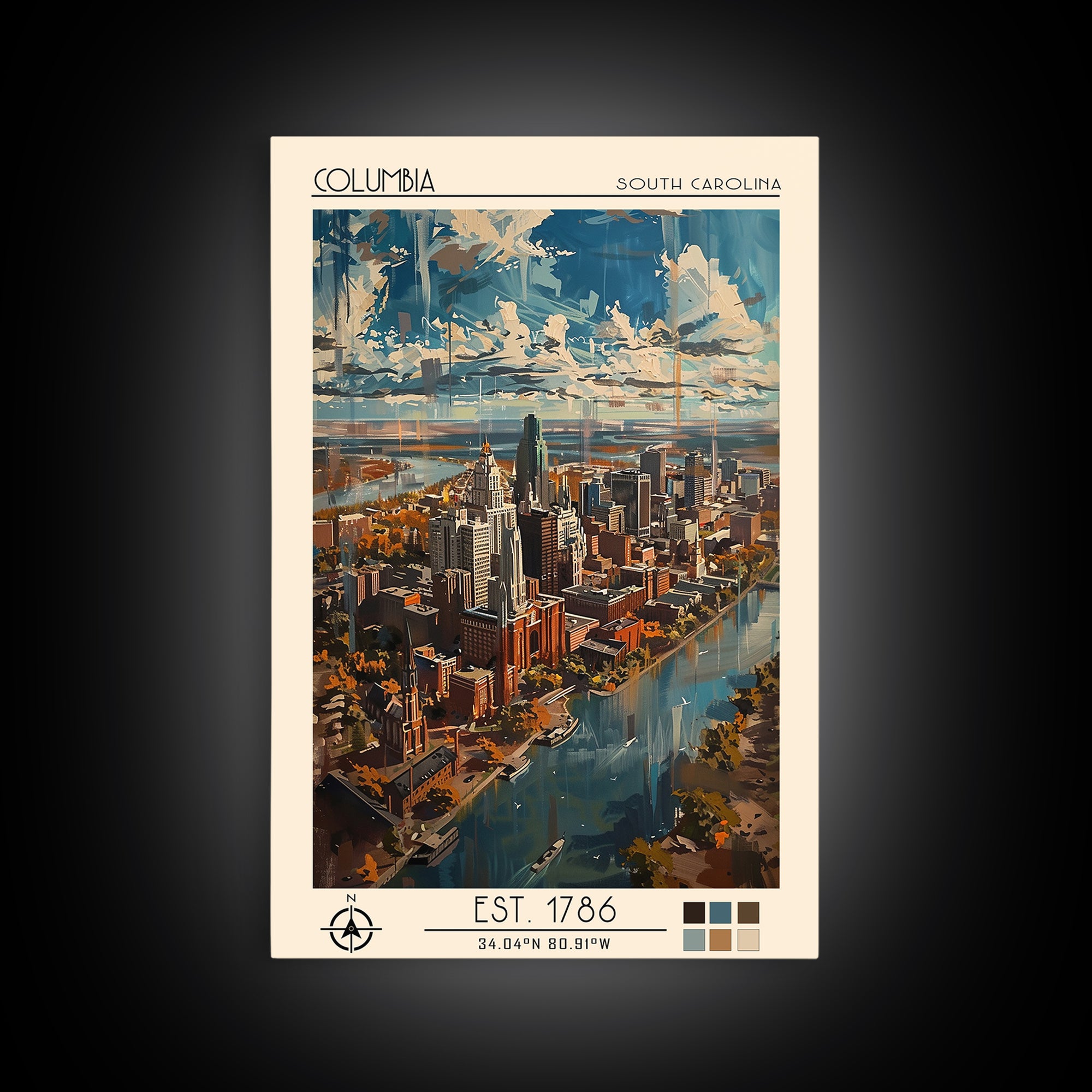 Columbia Travel Poster, Canvas Print, Travel Wall Art, City Wall Art, Poster Art, Travel Art Print, City Illustration, Travel Prints