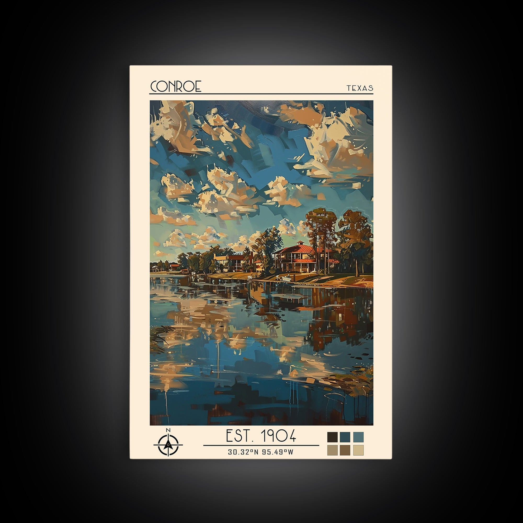 Conroe Travel Poster, Canvas Print, Retro Wall Art, Travel Print, Mid Century Wall Art, Vintage Travel, Poster Art, Travel Art Print