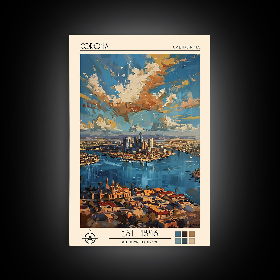 Corona Travel Poster, Framed Canvas Print, Travel Prints, Landscape Art, Fine Art Print, Art Print, Mid Century Wall Art, Poster Art