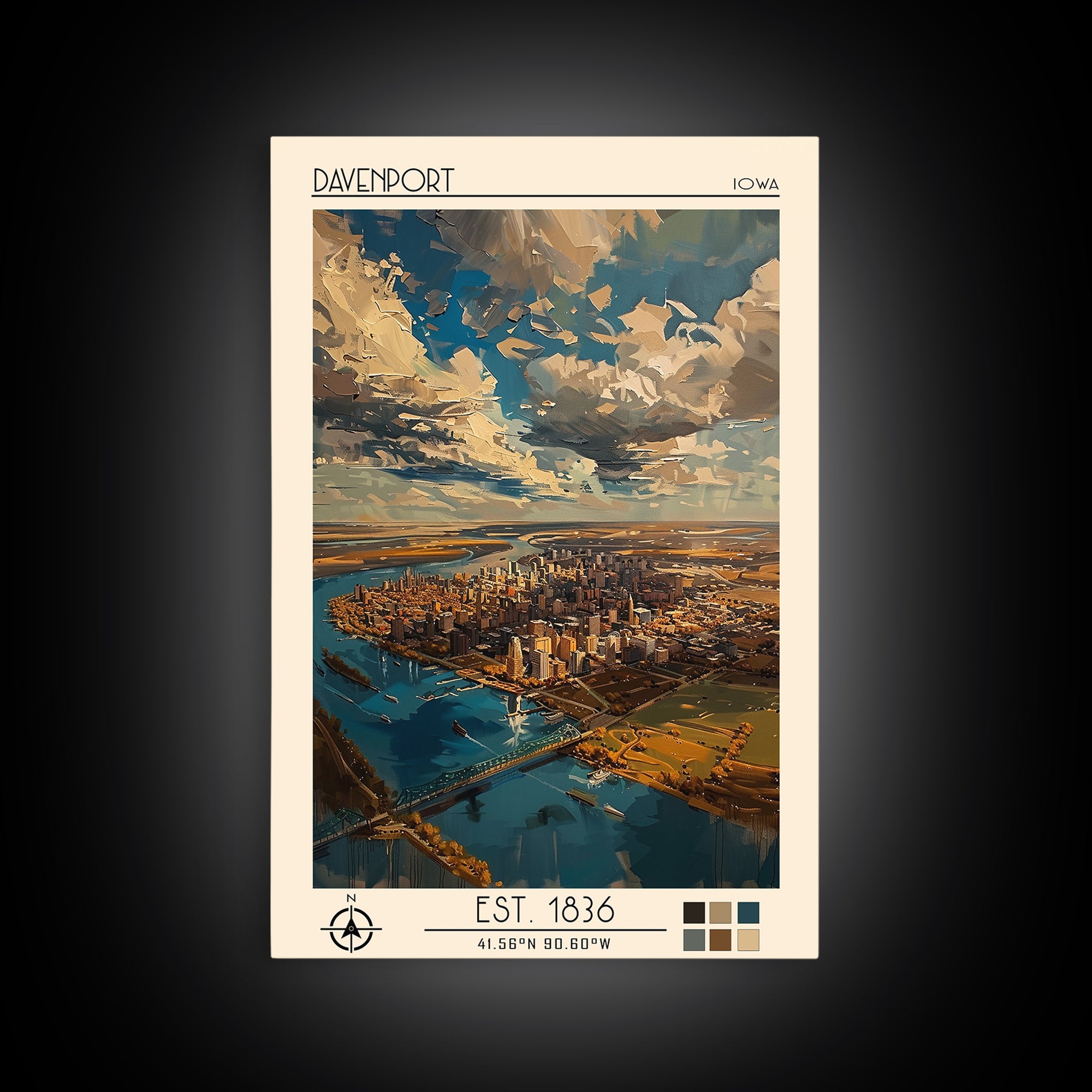 Davenport Travel Poster, Framed Canvas Print, Poster Print, Travel Wall Art, Retro Travel Poster, Wanderlust Gift, Minimalist Poster
