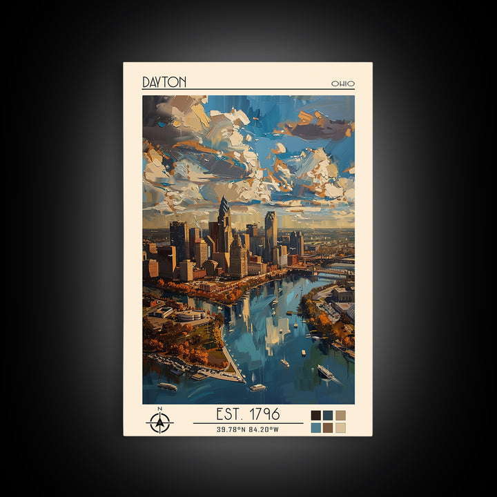 Dayton Travel Poster, Canvas Print, Travel Wall Art, City Wall Art, Colorful Wall Art, Travel Prints, Home Decor, City Travel Poster