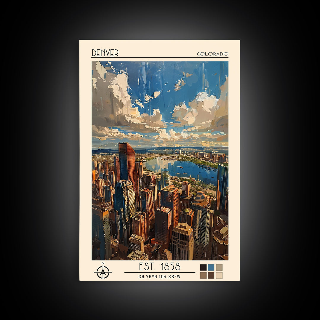 Denver Travel Poster, Framed Canvas Print, City Travel Poster, Travel Wall Art, City Art Print, Minimalist Poster, Home Office Decor