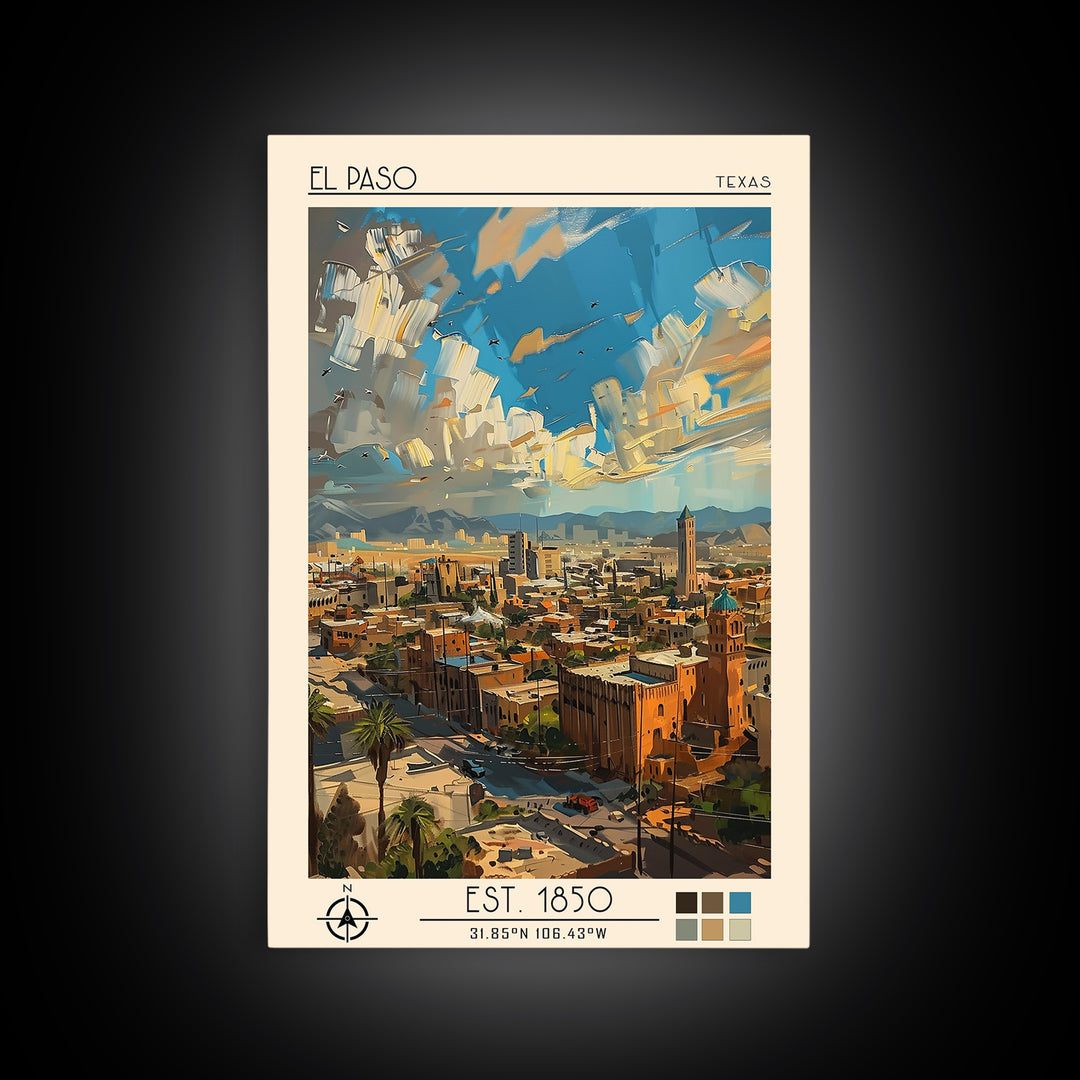 El Paso Travel Poster, Canvas Print, City Travel Poster, Vintage City Poster, Vintage Travel Art, Living Room Wall Art, Poster Print