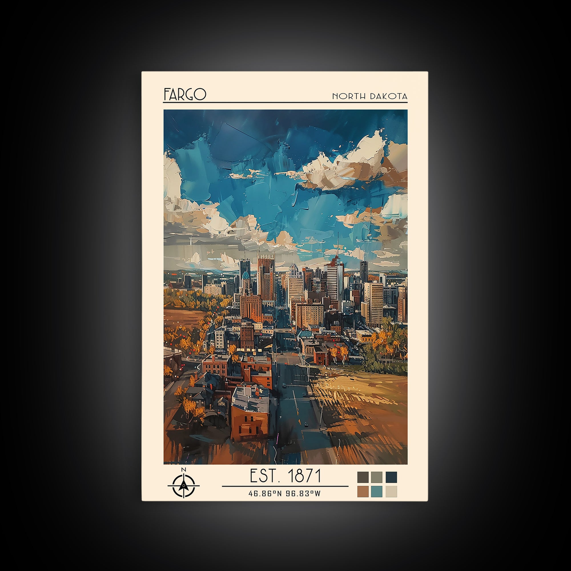 Fargo Travel Poster, Canvas Print, City Travel Poster, Travel Wall Art, Retro Wall Art, Gallery Wall Set, Travel Posters, Poster Art