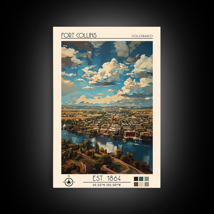 Fort Collins Travel Poster, Canvas Print, City Travel Poster, Travel Wall Decor, Modern Wall Decor, Gallery Wall Set, City Art Print