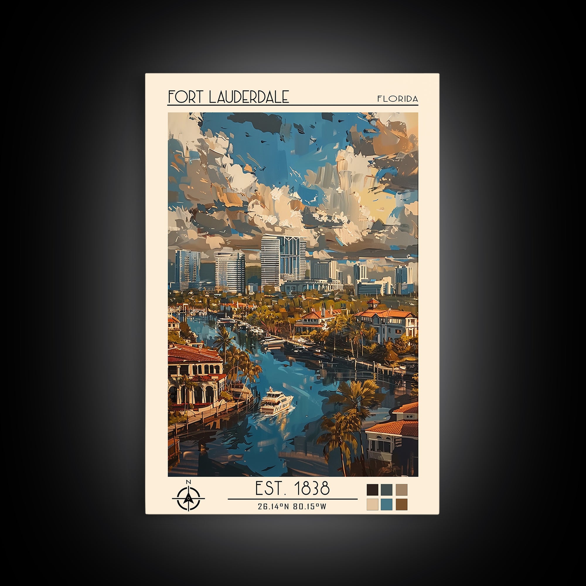 Fort Lauderdale Travel Poster, Canvas Print, City Art Print, Travel Wall Art, Living Room Wall Art, Minimalist Poster, Landscape Art
