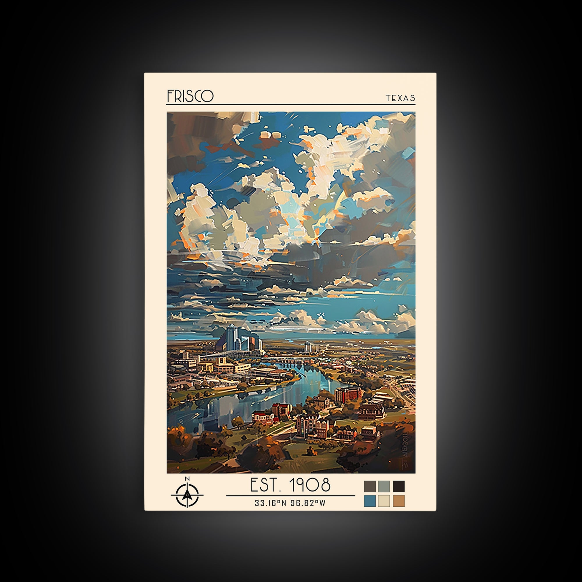 Frisco Travel Poster, Framed Canvas Print, City Travel Poster, Vintage City Poster, Landscape Art, Vintage Travel Art, City Wall Art
