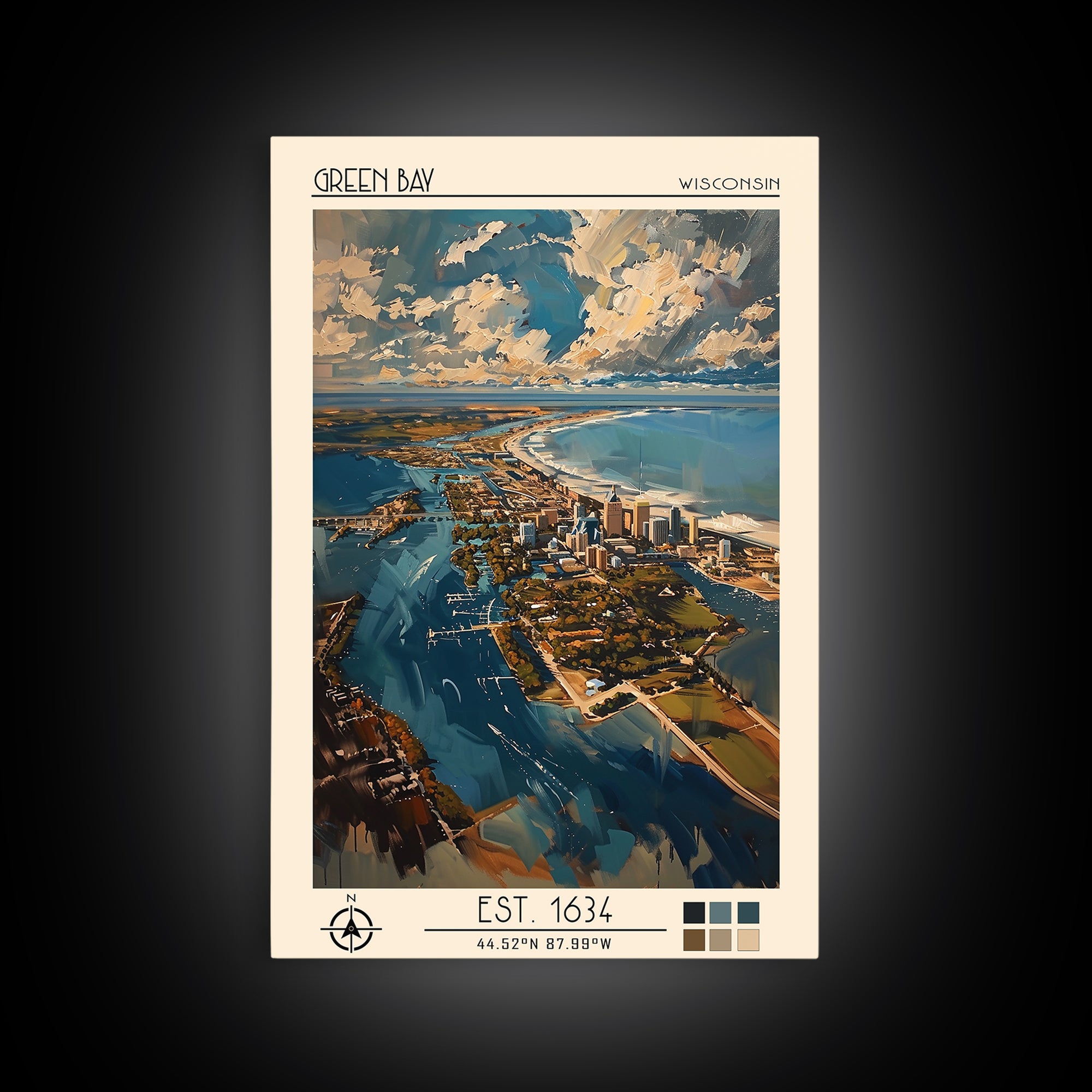 Green Bay Travel Poster, Framed Canvas Print, City Travel Poster, Travel Wall Decor, Travel Prints, Retro Travel Print, Poster Print