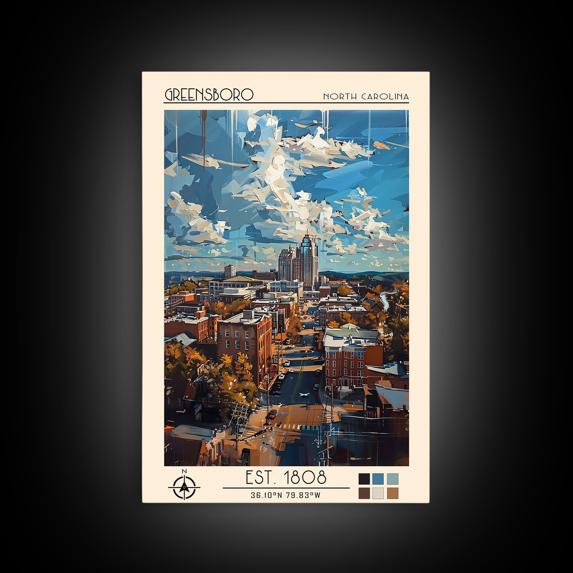 Greensboro Travel Poster, Canvas Print, Travel Prints, Landscape Art, Retro Wall Art, Travel Posters, Travel Art Print, Poster Print