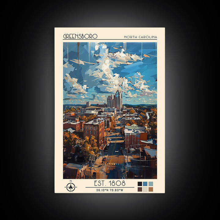 Greensboro Travel Poster, Canvas Print, Travel Prints, Landscape Art, Retro Wall Art, Travel Posters, Travel Art Print, Poster Print