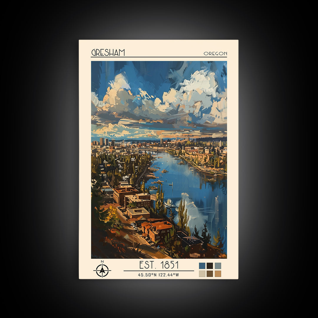 Gresham Travel Poster, Framed Canvas Print, Retro Wall Art, Travel Print, Travel Wall Decor, Retro Travel Poster, City Travel Poster