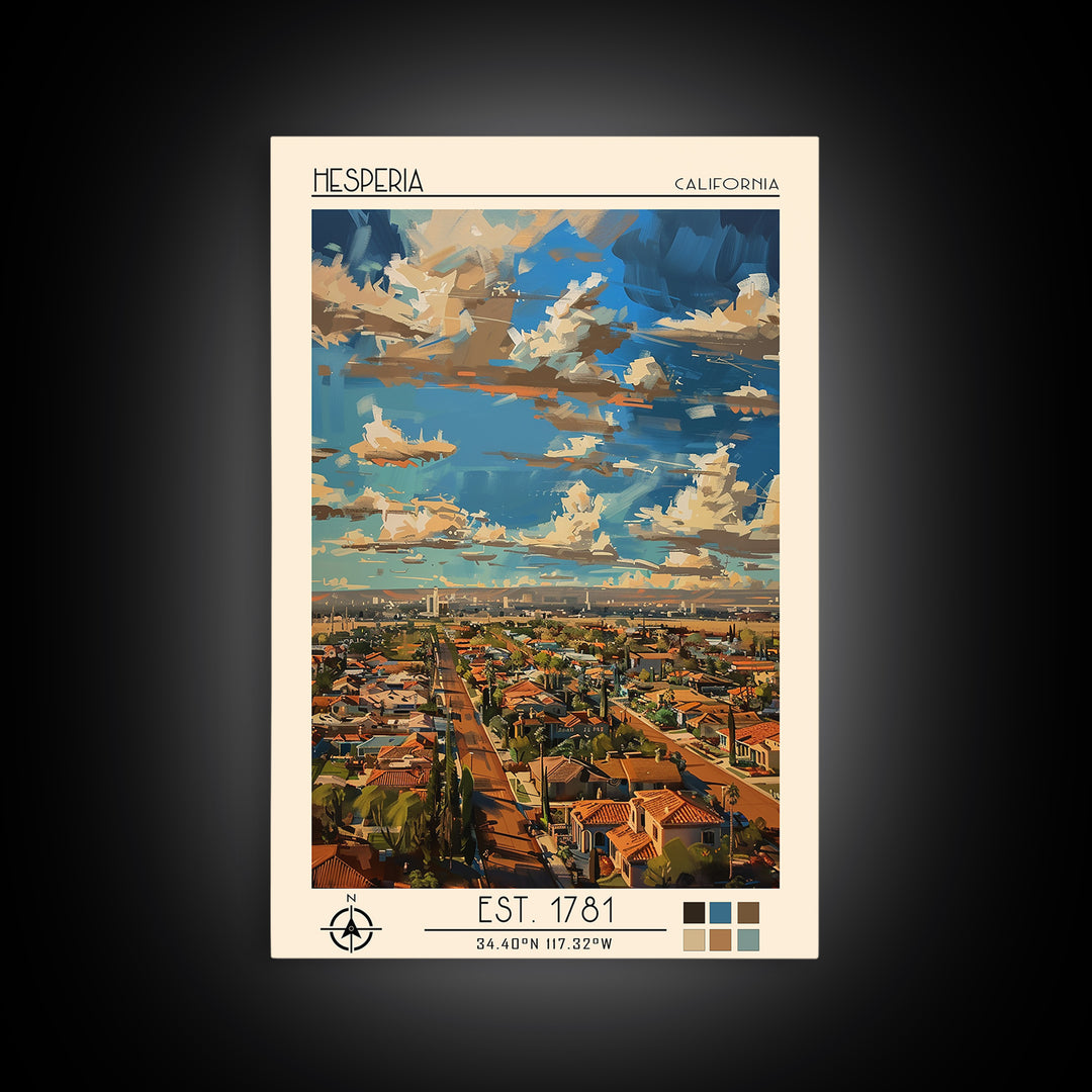 Hesperia Travel Poster, Canvas Print, City Art Print, Travel Wall Art, City Wall Art, Retro Wall Art, Travel Print, Gallery Wall Set