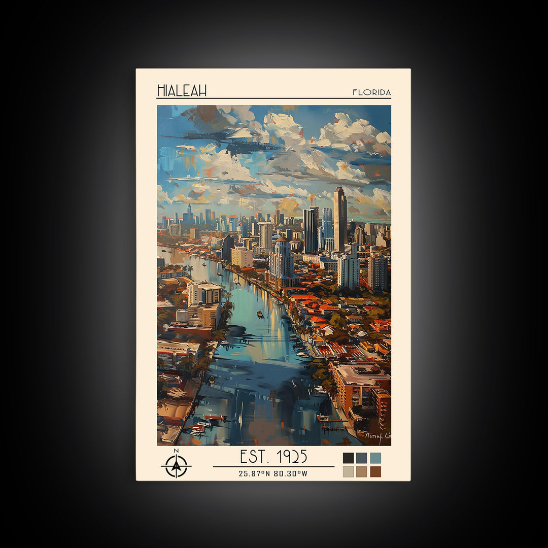 Hialeah Travel Poster, Canvas Print, Poster Print, Travel Wall Art, Vintage Travel, Retro Wall Art, City Travel Poster, Travel Print