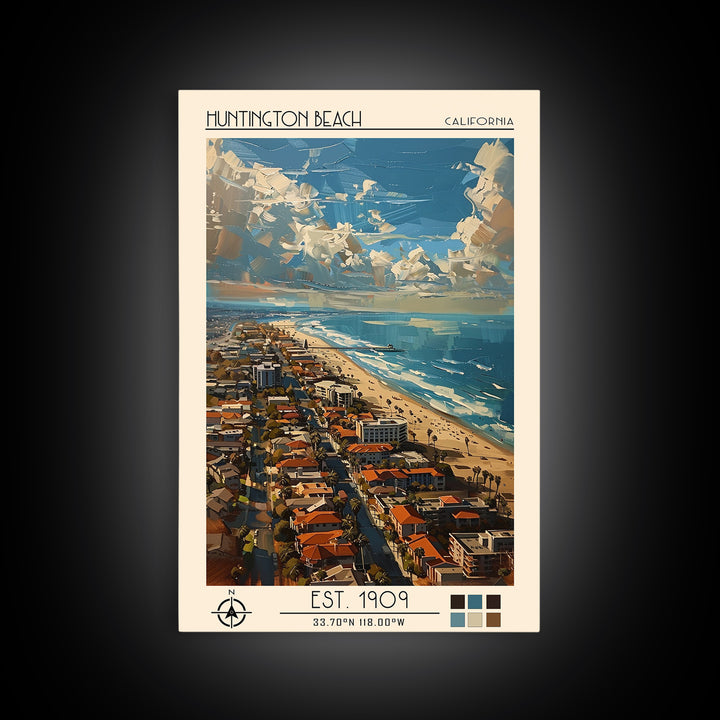 Huntington Beach Travel Poster, Canvas Print, City Art Print, Travel Wall Art, Vintage Poster, Vintage City Poster, Travel Art Print