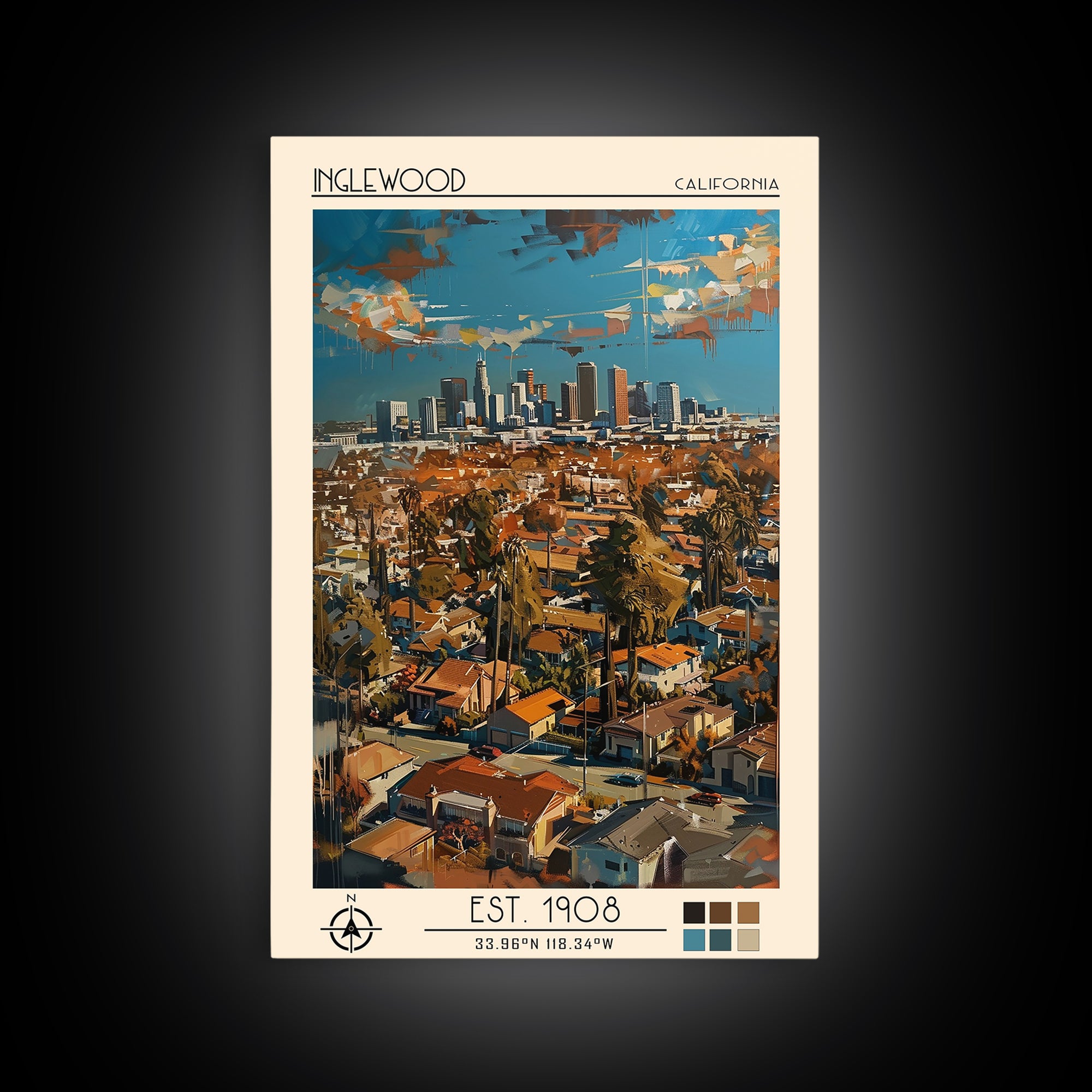 Inglewood Travel Poster, Framed Canvas Print, Poster Print, Travel Wall Art, Modern Wall Decor, Retro Travel Print, Travel Art Print