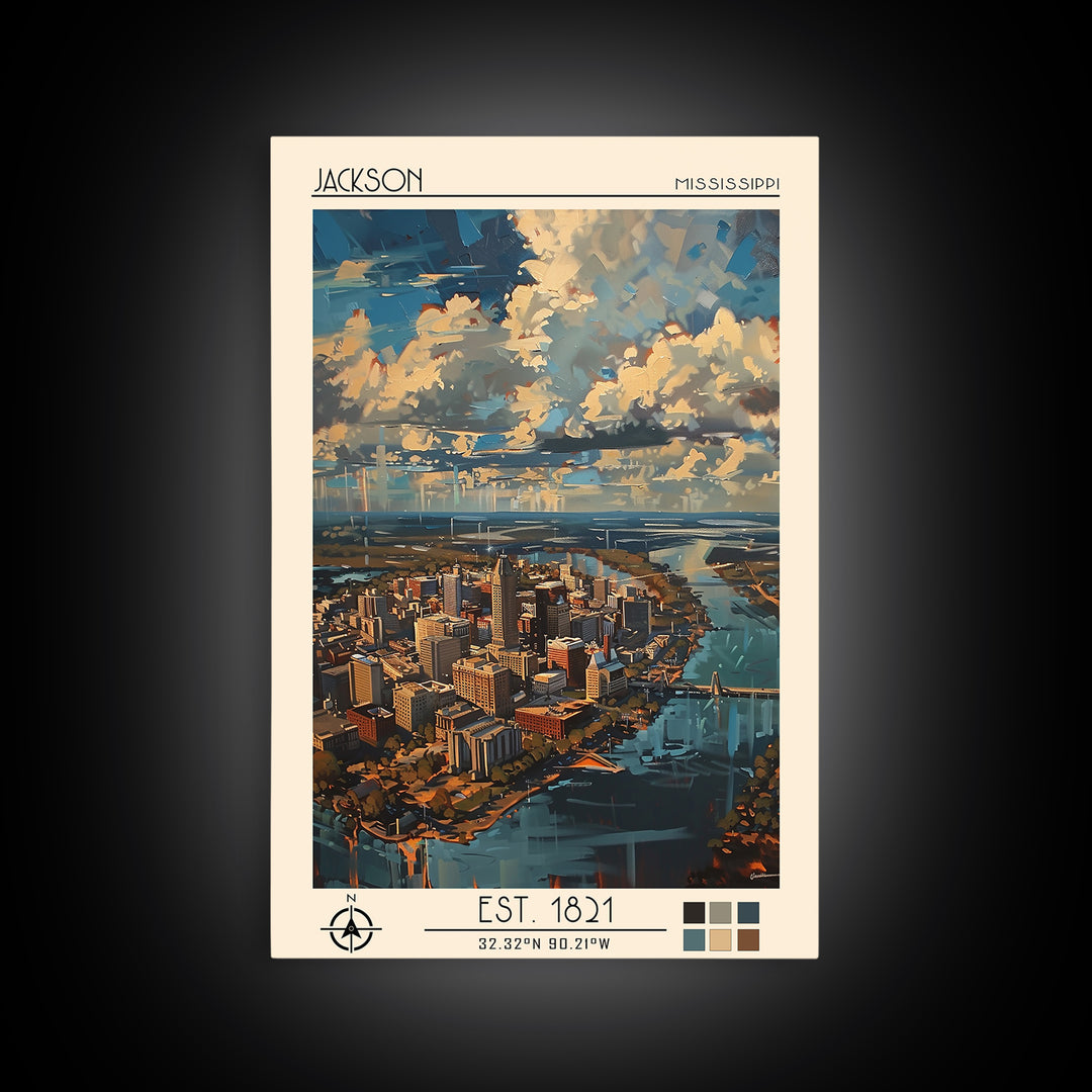 Jackson Travel Poster, Framed Canvas Print, City Travel Poster, Travel Wall Art, Retro Travel Print, Colorful Wall Art, Travel Print