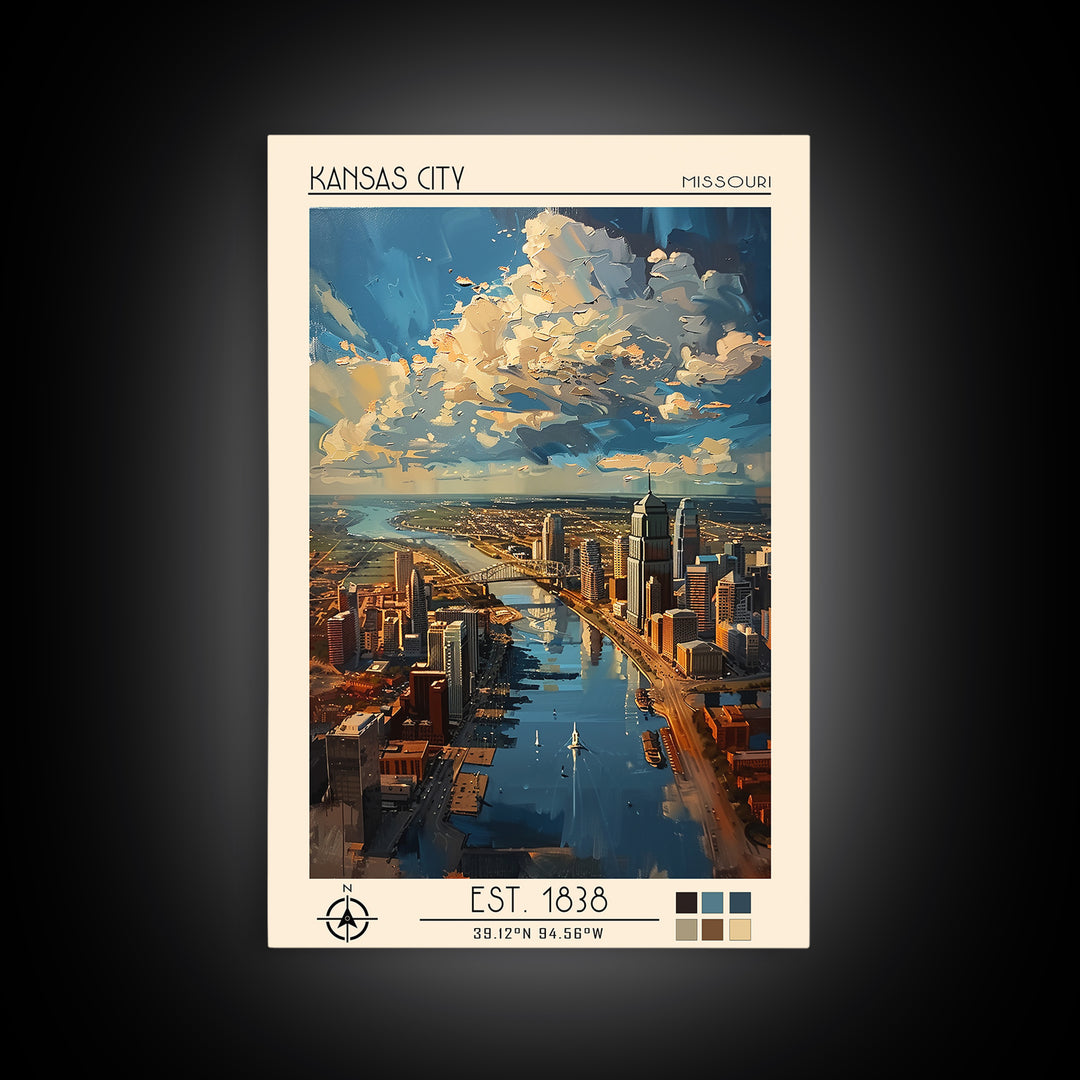 Kansas City Travel Poster, Framed Canvas Print, Poster Print, Travel Wall Art, Travel Decor, Living Room Wall Art, Home Office Decor