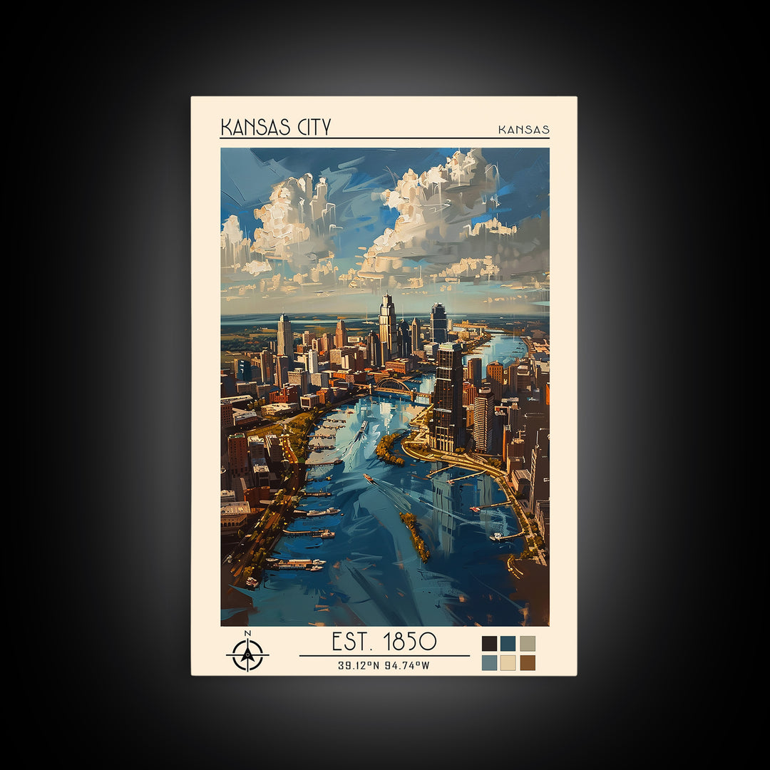 Kansas City Missouri Travel Poster, Canvas Print, Retro Travel Poster, City Wall Art, Vintage Posters, Landscape Art, Fine Art Print