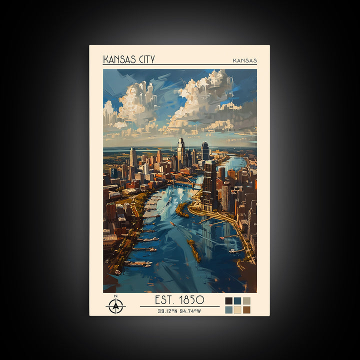 Kansas City Missouri Travel Poster, Canvas Print, Retro Travel Poster, City Wall Art, Vintage Posters, Landscape Art, Fine Art Print