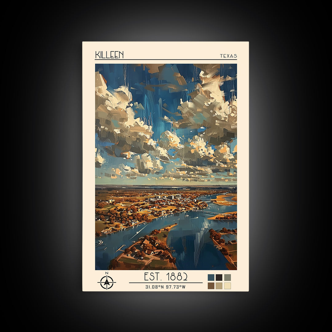 Killeen Travel Poster, Framed Canvas Print, City Travel Poster, Vintage City Poster, Retro Travel Poster, Poster Art, Vintage Travel