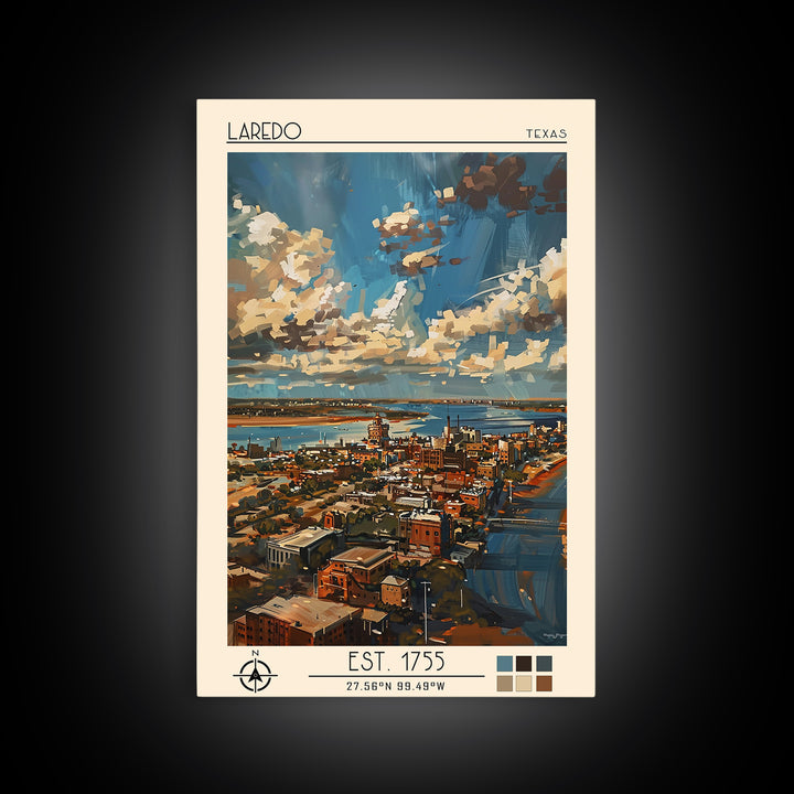 Laredo Travel Poster, Framed Canvas Print, Travel Prints, Landscape Art, Vintage Poster, Fine Art Print, City Illustration, Wall Art
