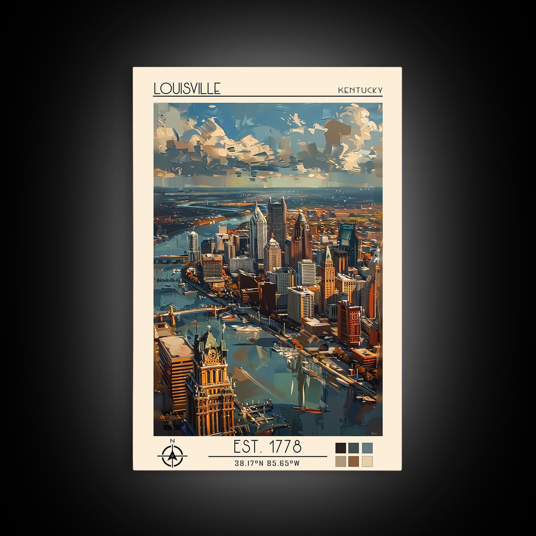 Louisville Travel Poster, Canvas Print, Poster Print, Travel Wall Art, City Illustration, Mid Century Wall Art, Living Room Wall Art