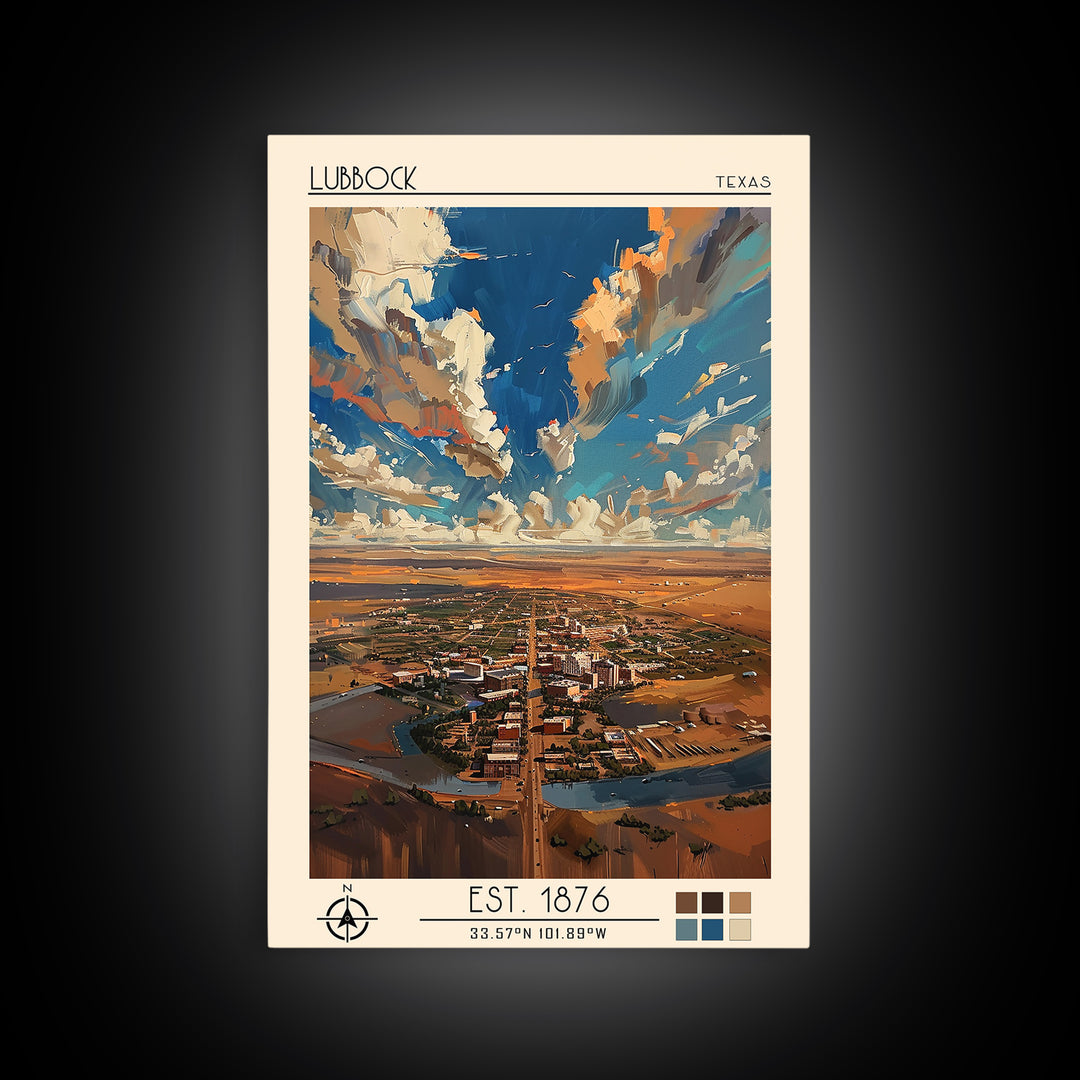 Lubbock Travel Poster, Canvas Print, Vintage Travel Print, City Wall Art, Mid Century Wall Art, Travel Wall Art, Retro Travel Poster