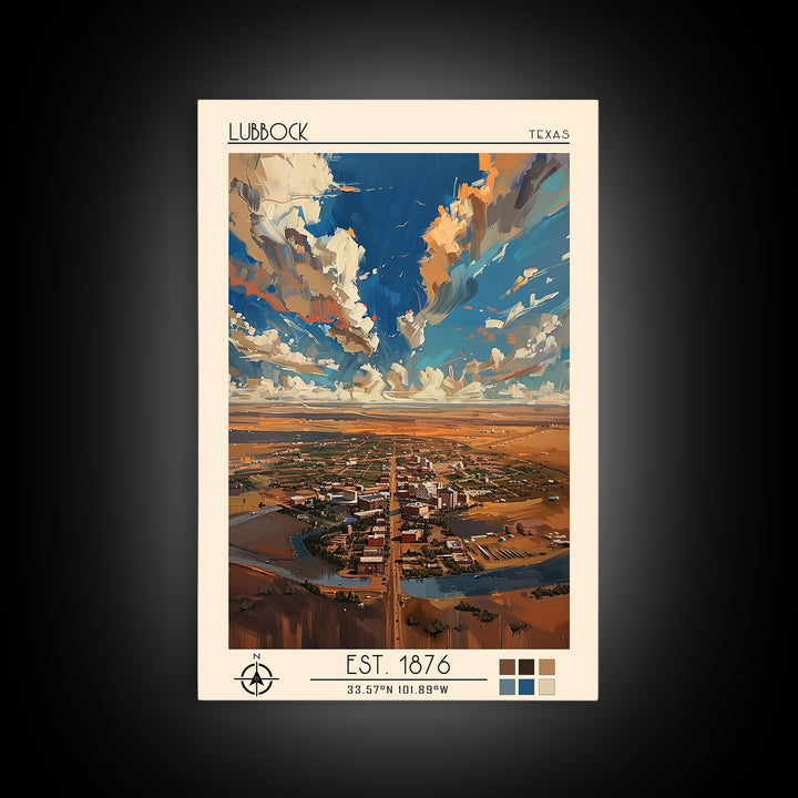 Lubbock Travel Poster, Canvas Print, Vintage Travel Print, City Wall Art, Mid Century Wall Art, Travel Wall Art, Retro Travel Poster