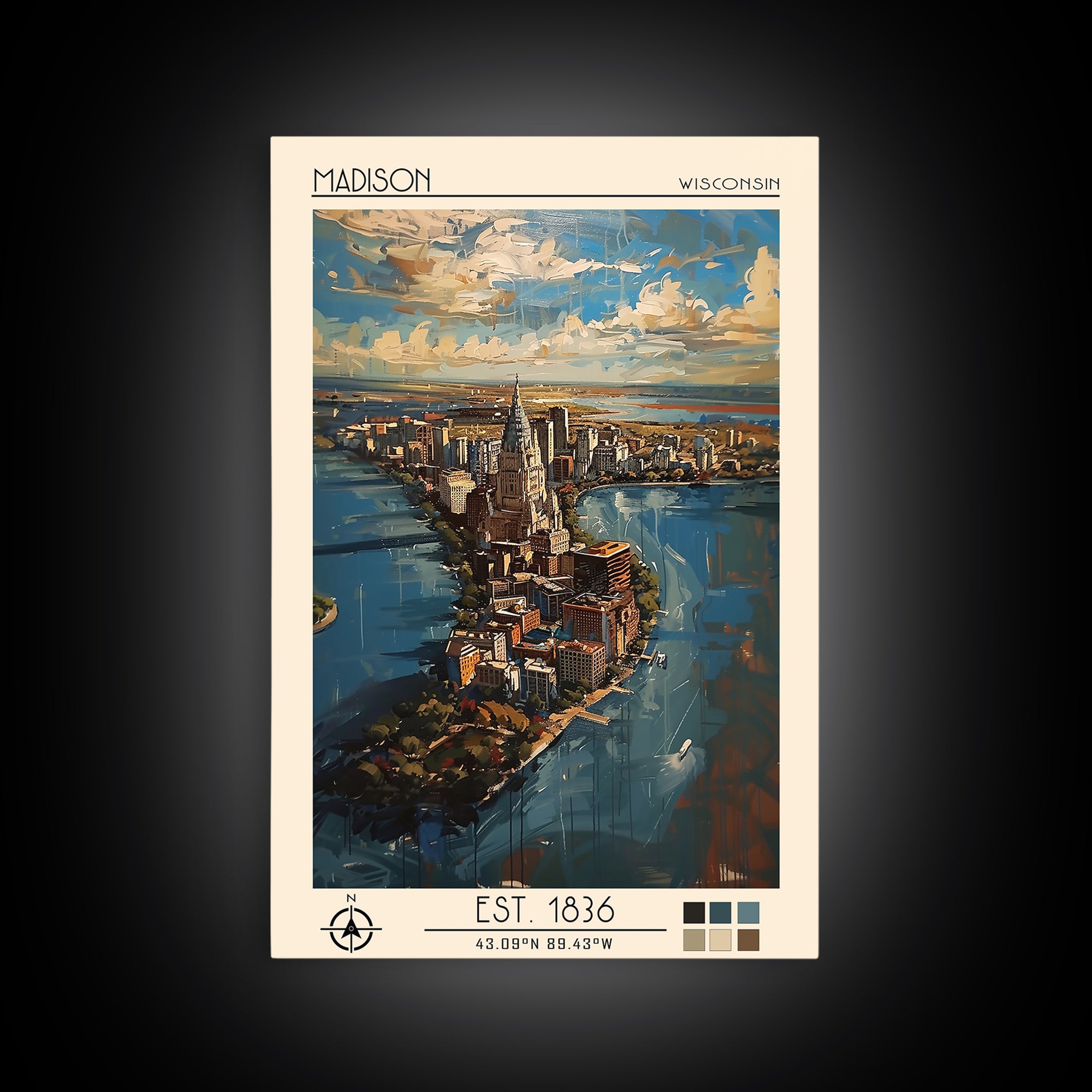 Madison Travel Poster, Framed Canvas Print, City Travel Poster, Vintage City Poster, Wall Art, Travel Posters, Art Print, Poster Art