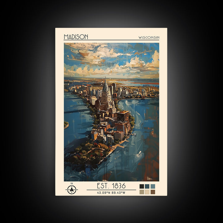Madison Travel Poster, Framed Canvas Print, City Travel Poster, Vintage City Poster, Wall Art, Travel Posters, Art Print, Poster Art