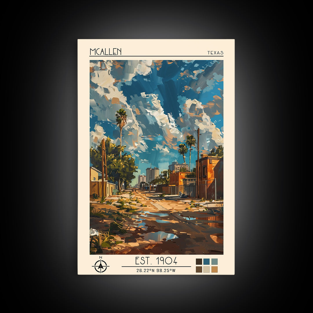 McAllen Travel Poster, Canvas Print, Retro Travel Poster, City Wall Art, City Travel Poster, Mid Century Wall Art, City Illustration
