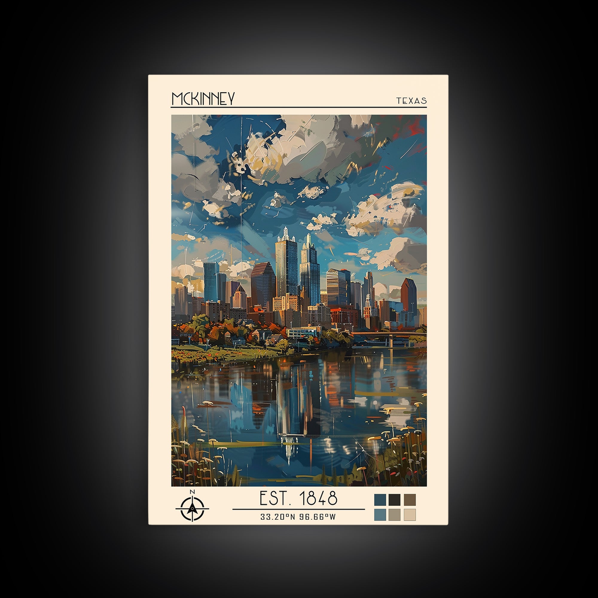 McKinney Travel Poster, Framed Canvas Print, City Travel Poster, Vintage City Poster, City Art Print, Wanderlust Gift, City Wall Art