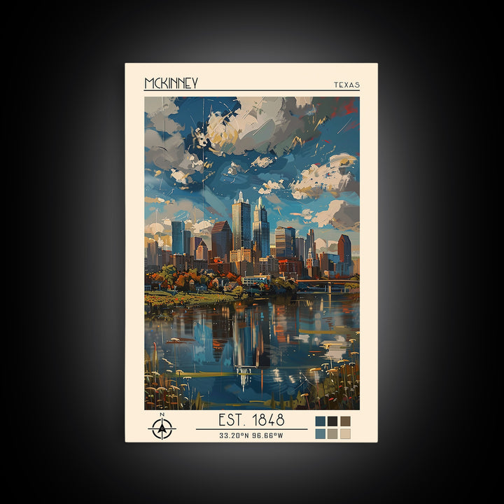 McKinney Travel Poster, Framed Canvas Print, City Travel Poster, Vintage City Poster, City Art Print, Wanderlust Gift, City Wall Art