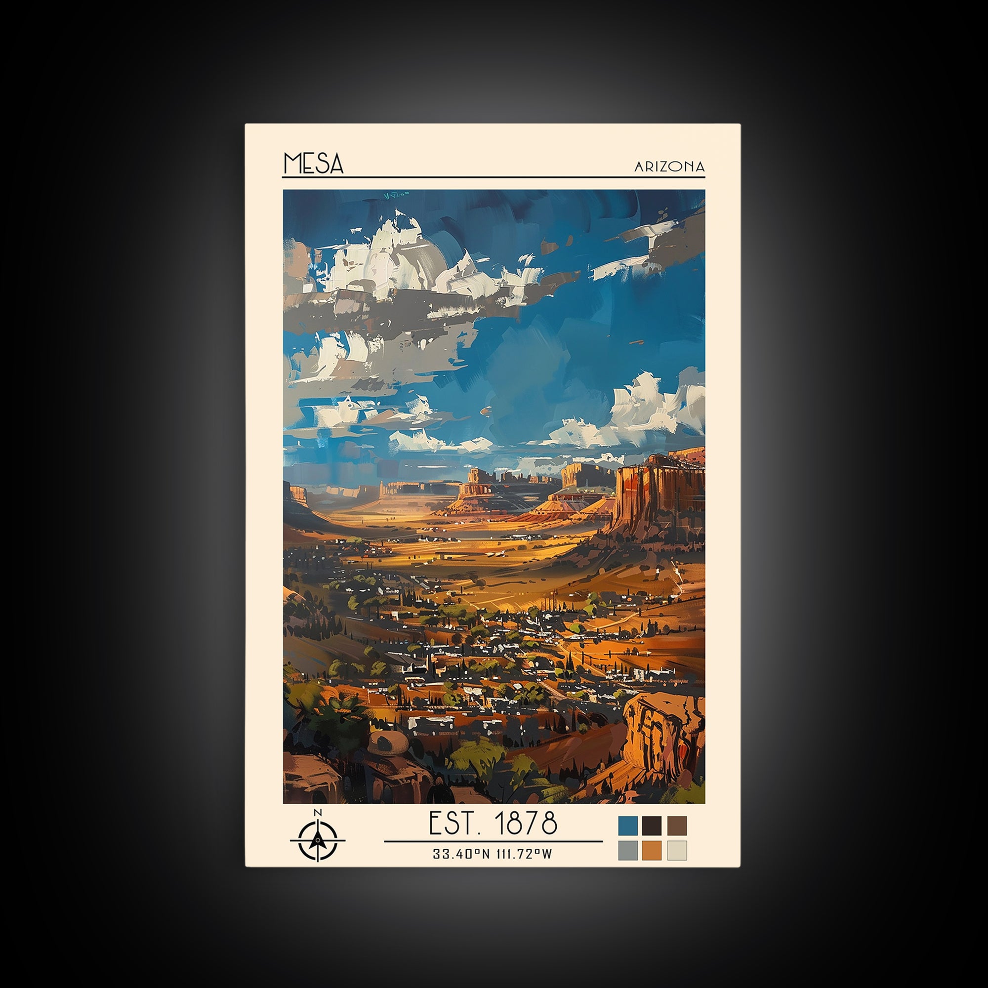 Mesa Travel Poster, Canvas Print, Poster Print, Travel Wall Art, City Illustration, Retro Wall Art, Modern Wall Decor, City Wall Art
