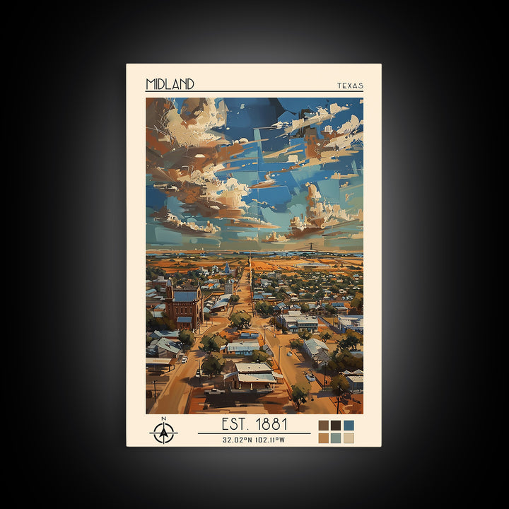 Midland Travel Poster, Canvas Print, Retro Wall Art, Travel Print, Travel Posters, Landscape Art, City Travel Poster, City Art Print