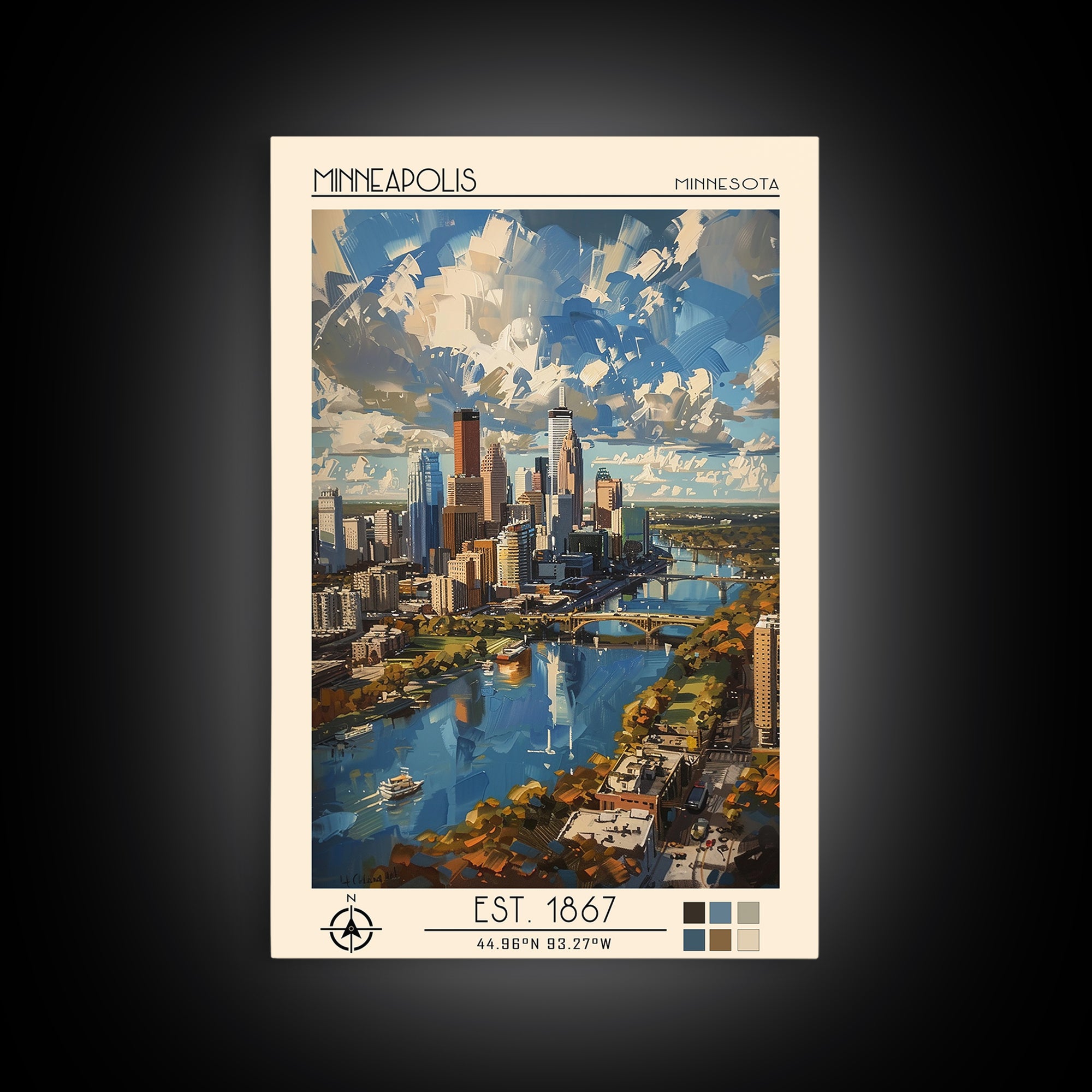 Minneapolis Travel Poster, Framed Canvas Print, Travel Wall Art, City Wall Art, City Travel Poster, Vintage Poster, Travel Art Print