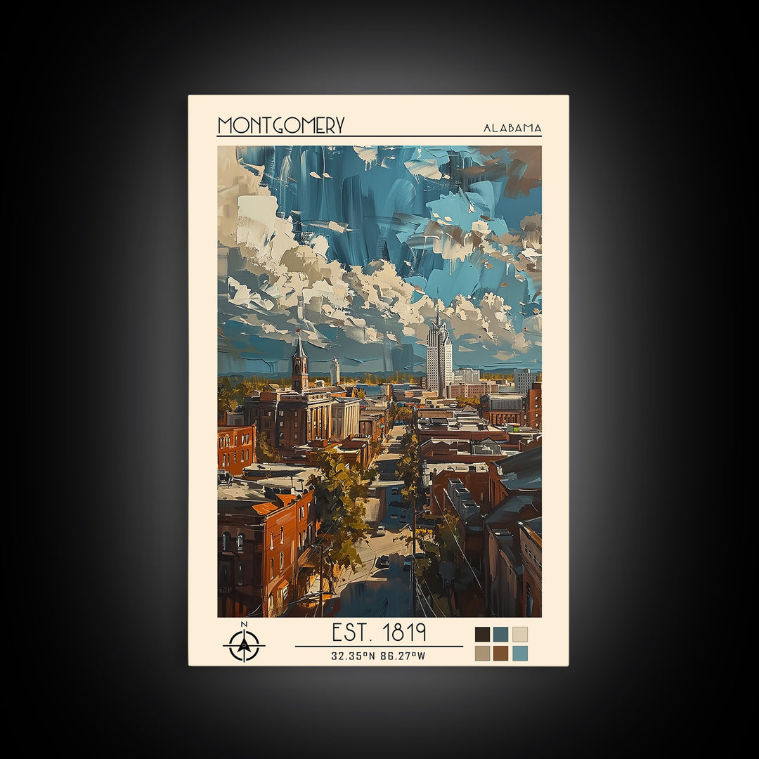 Montgomery Travel Poster, Framed Canvas Print, Travel Wall Decor, Minimalist Poster, Travel Prints, Home Office Decor, City Wall Art