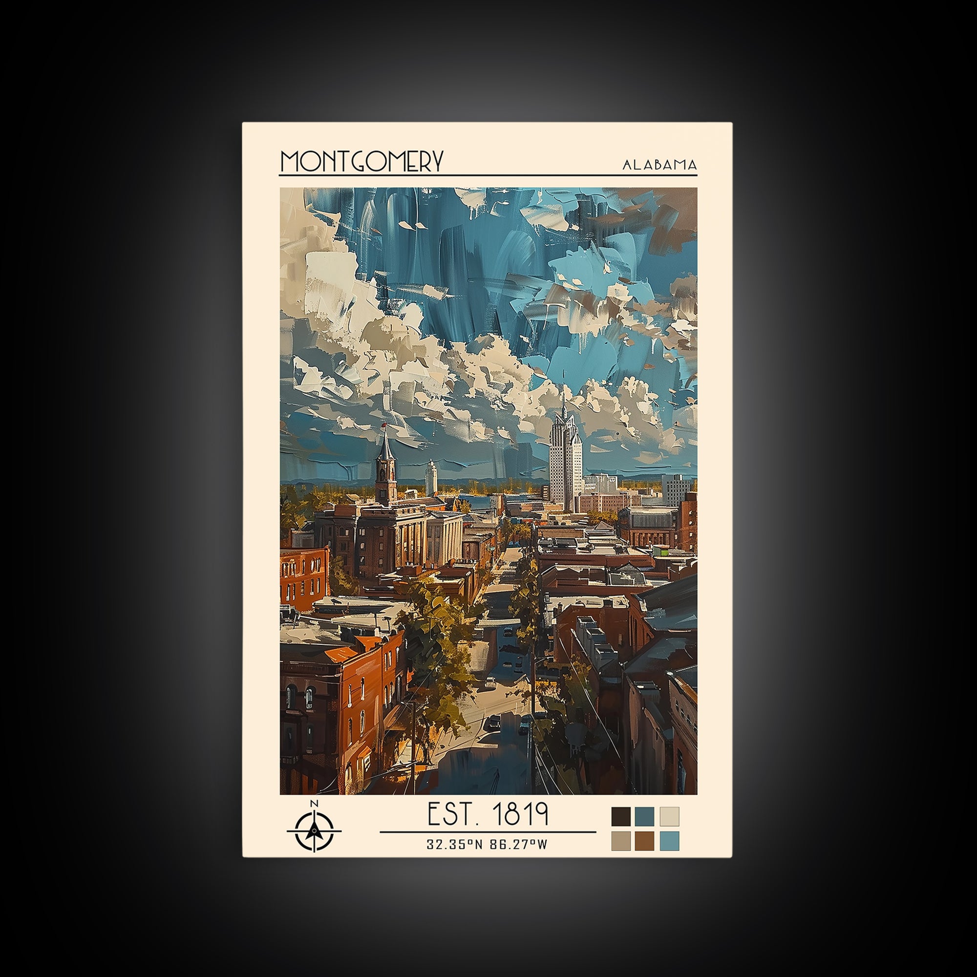 Montgomery Travel Poster, Framed Canvas Print, Travel Wall Decor, Minimalist Poster, Travel Prints, Home Office Decor, City Wall Art