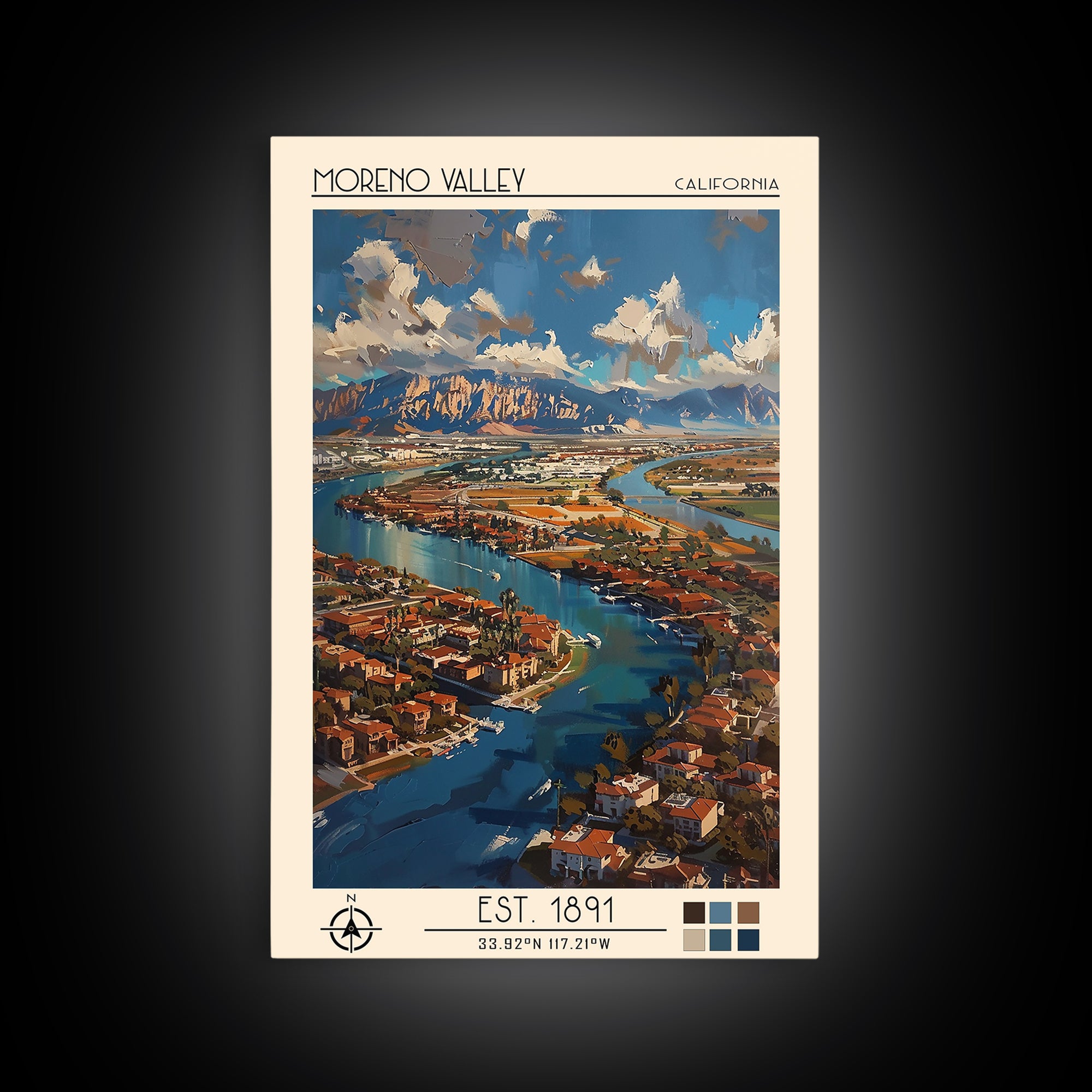 Moreno Valley Travel Poster, Framed Canvas Print, City Travel Poster, Travel Wall Decor, Poster Art, Travel Prints, Gallery Wall Set