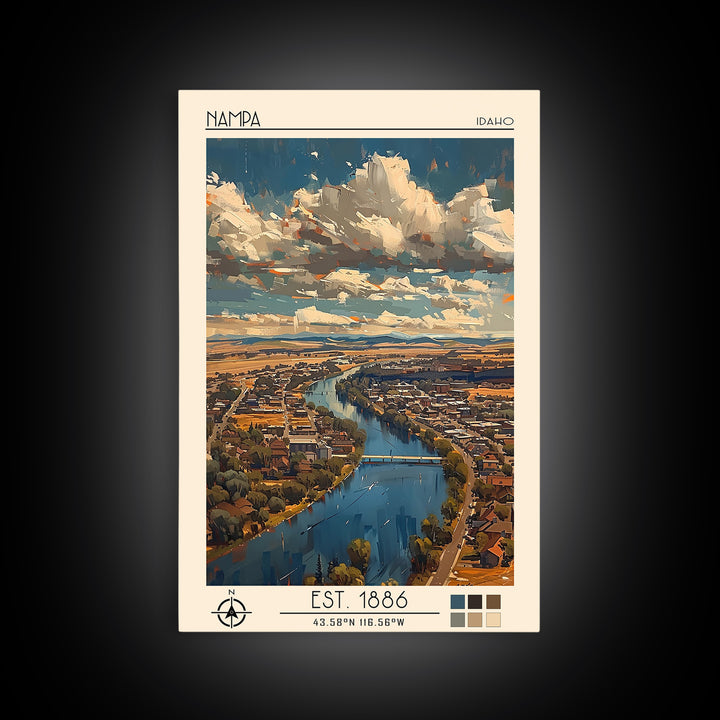 Nampa Travel Poster, Framed Canvas Print, City Art Print, Travel Wall Art, City Illustration, Poster Print, Fine Art Print, Wall Art