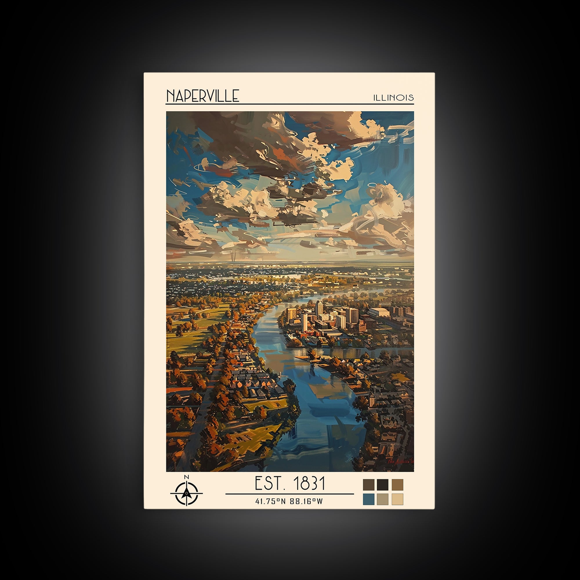 Naperville Travel Poster, Framed Canvas Print, Travel Prints, Landscape Art, Travel Wall Decor, Gallery Wall Set, Retro Travel Print