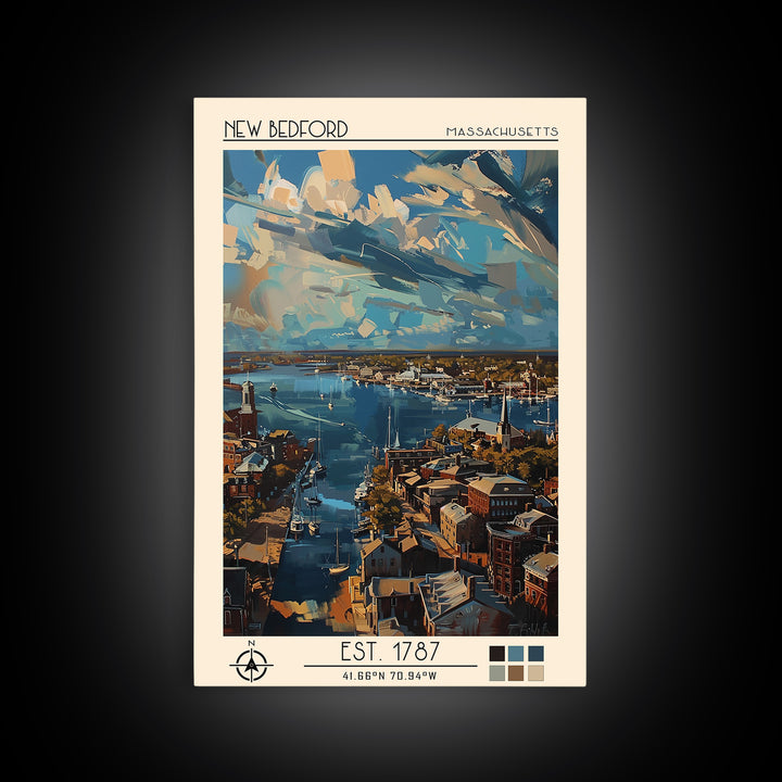 New Bedford Travel Poster, Framed Canvas Print, Travel Art Print, Modern Wall Decor, Home Office Decor, Fine Art Print, Poster Print